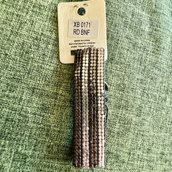 Marlyn Schiff Metal Beaded Woven Cuff Bracelet Silver Bronze Toned Two Toned NEW - Picture 4 of 6